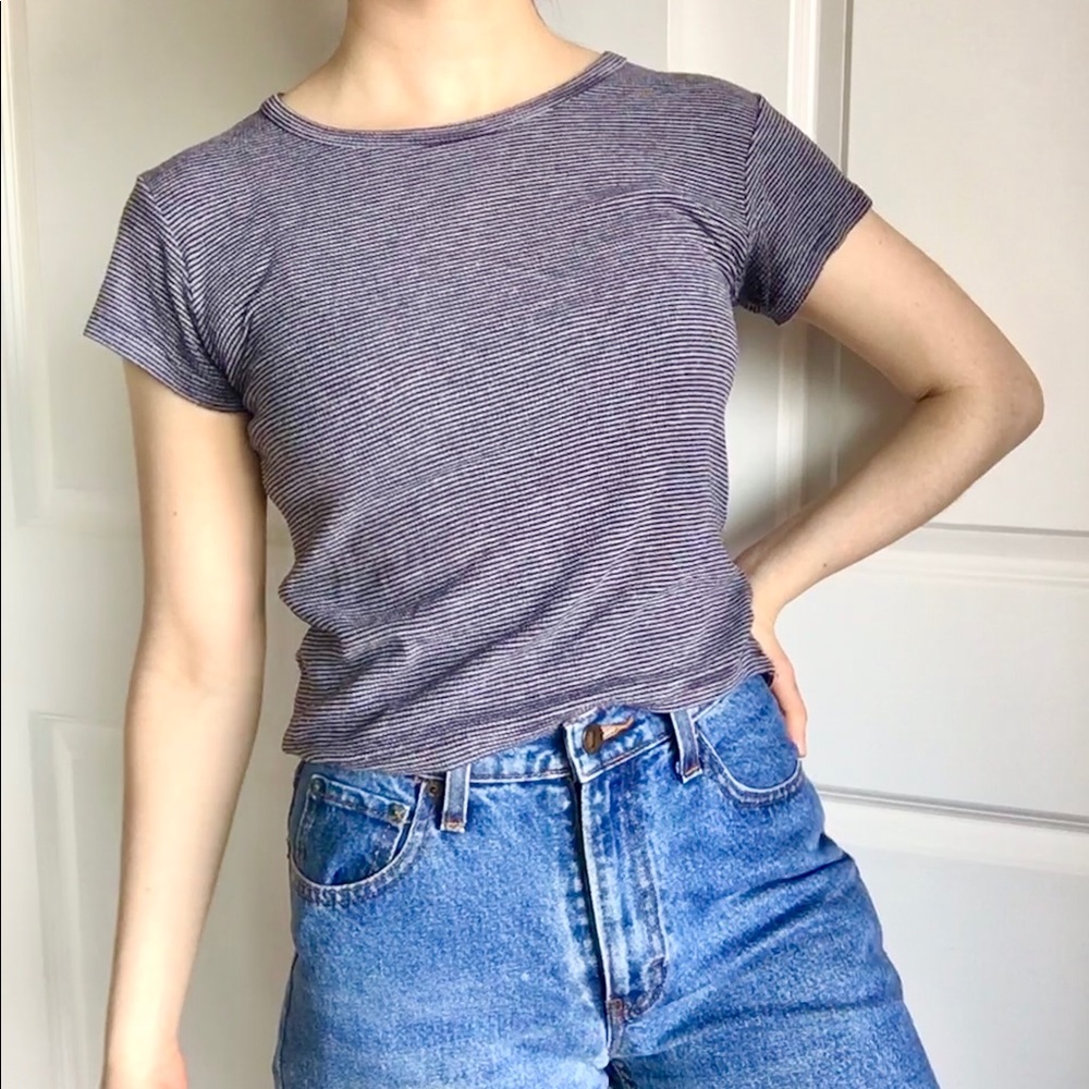 Blue and White Striped Brandy Melville T Shirt